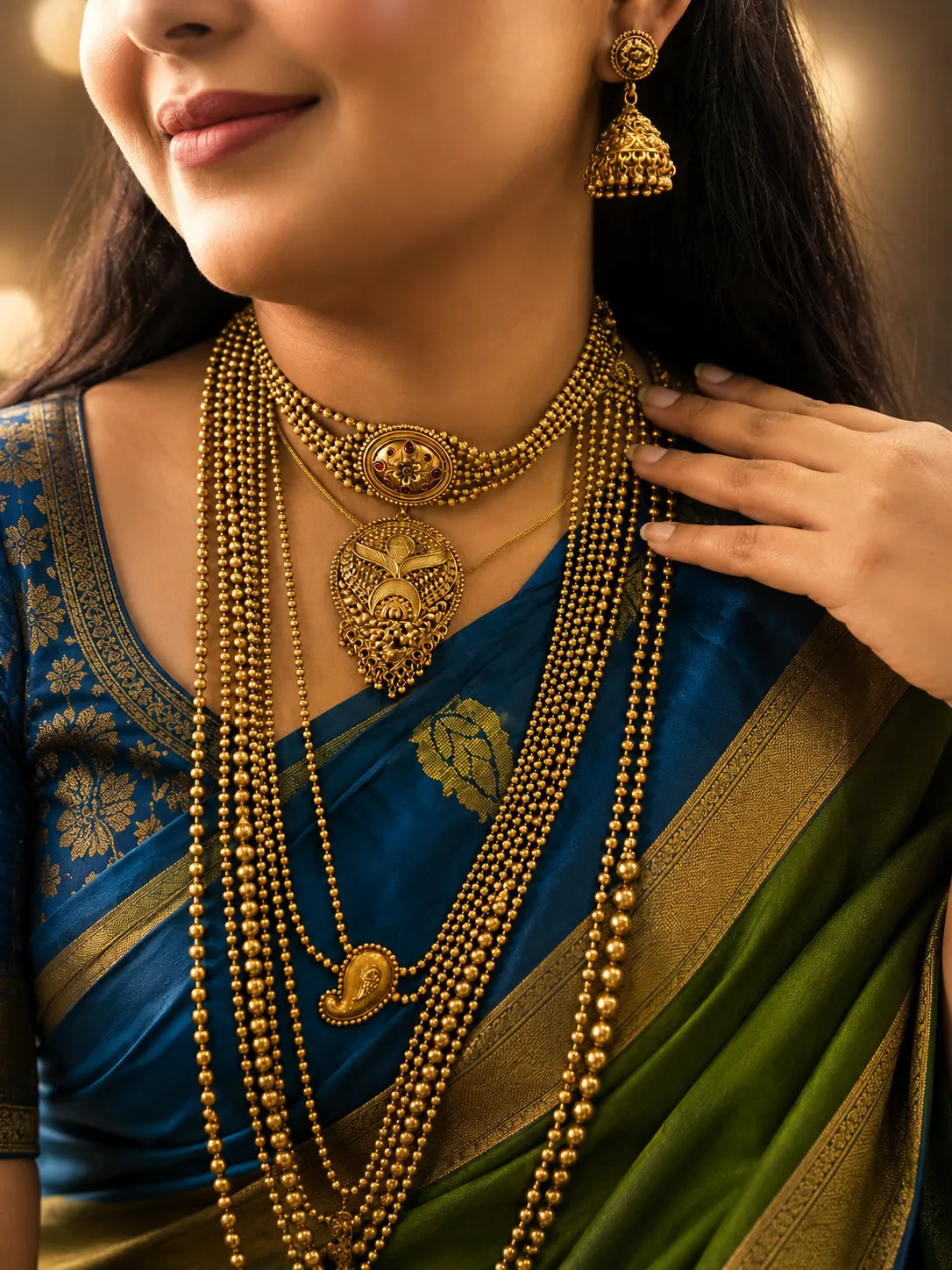 Rashmika Viral Multi-Layered Antique Bead Haram & Choker Combo